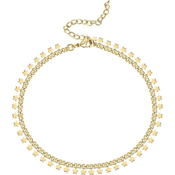 14K Gold Plated Charm Link Chain Anklets for Women | Dainty Cubic Zirconia Boho - Picture 1 of 6